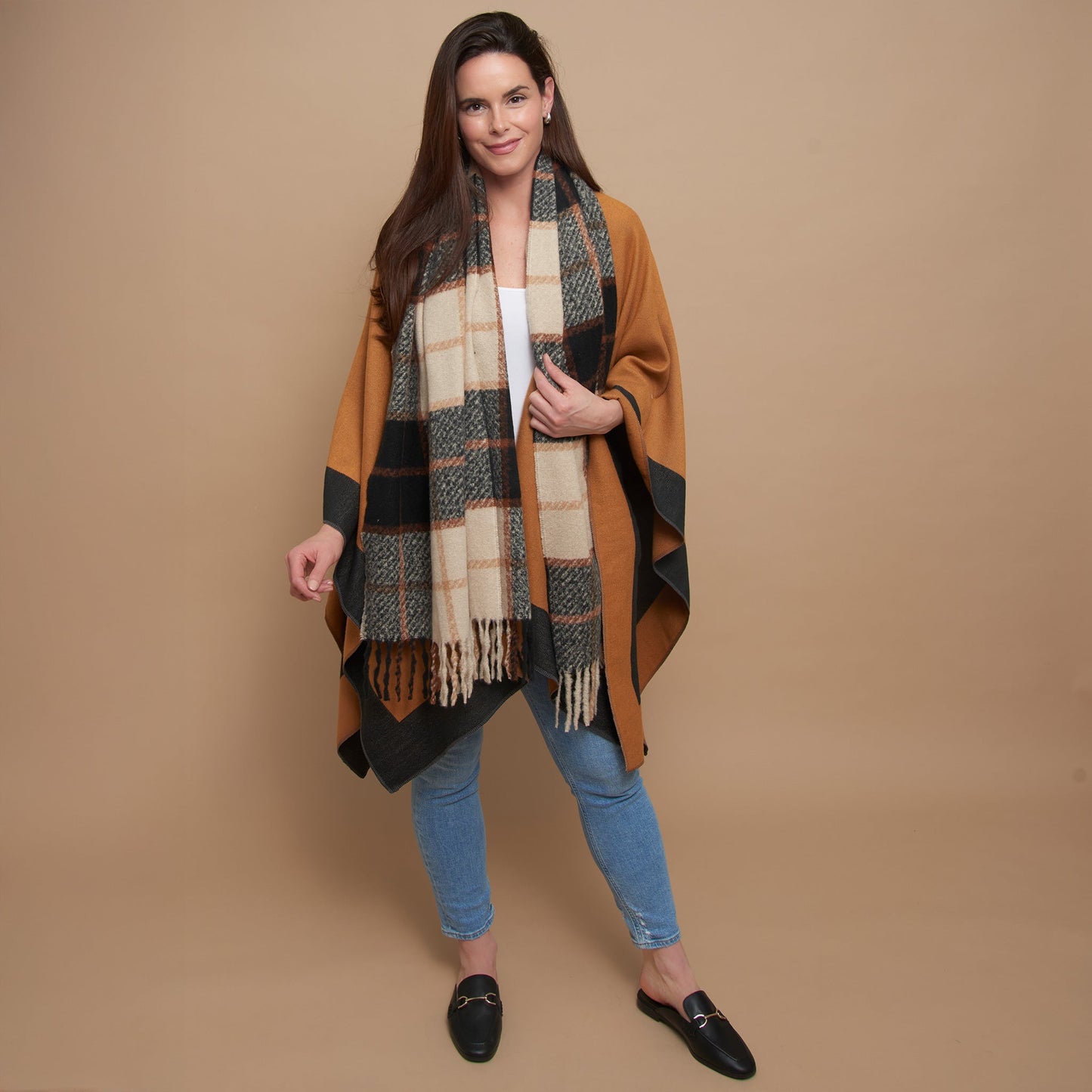 Kylie Windowpane Plaid Fringe Scarf