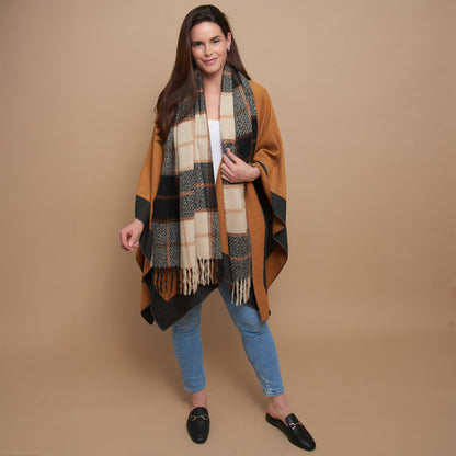 Kylie Windowpane Plaid Fringe Scarf