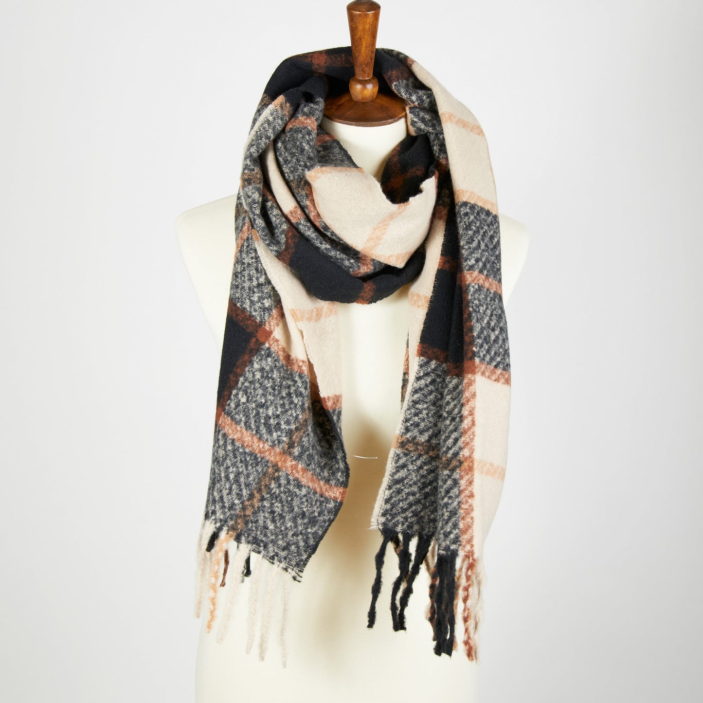 Kylie Windowpane Plaid Fringe Scarf