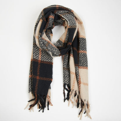 Kylie Windowpane Plaid Fringe Scarf