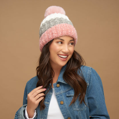 Jemmi Chenille Striped Pom Beanie