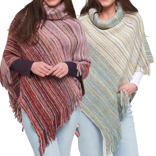 4 Piece Tiya Striped Funnel Neck Poncho Assortment