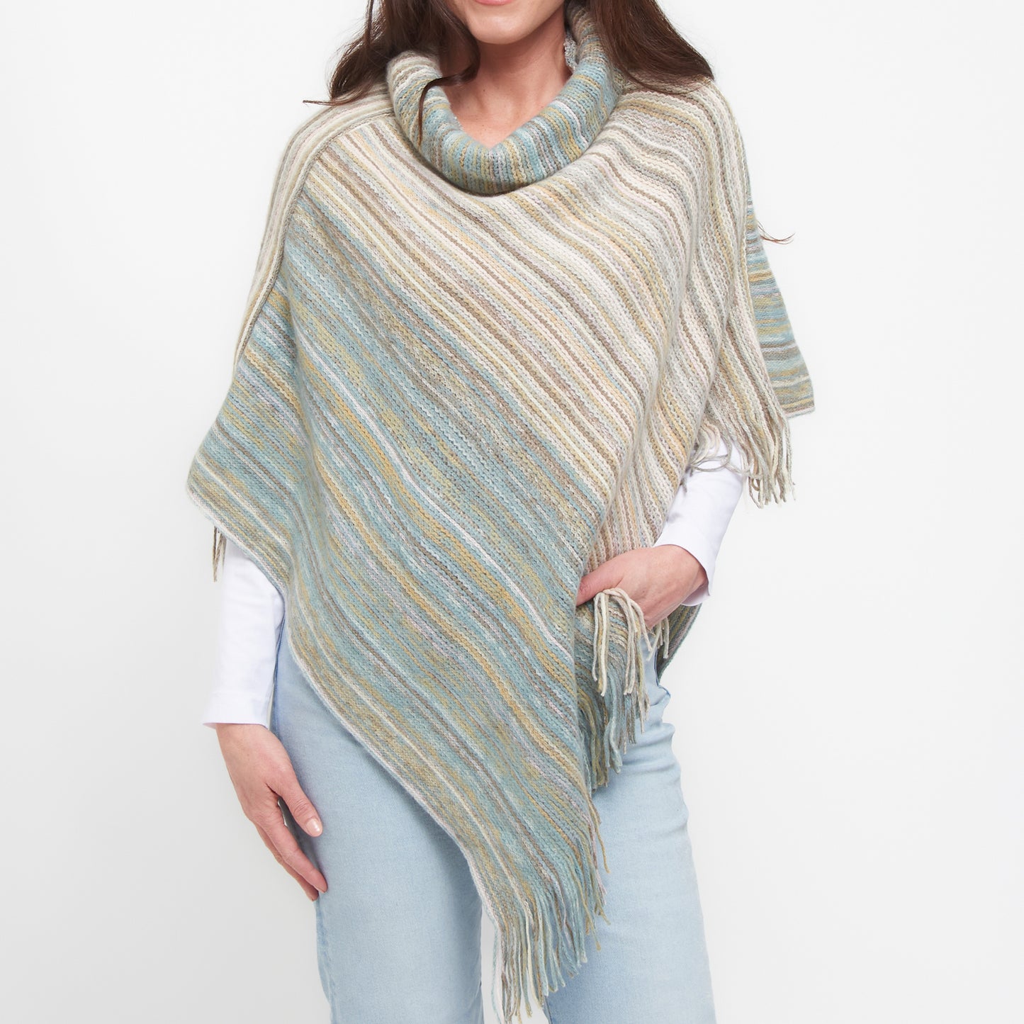 Tiya Striped Funnel Neck Poncho
