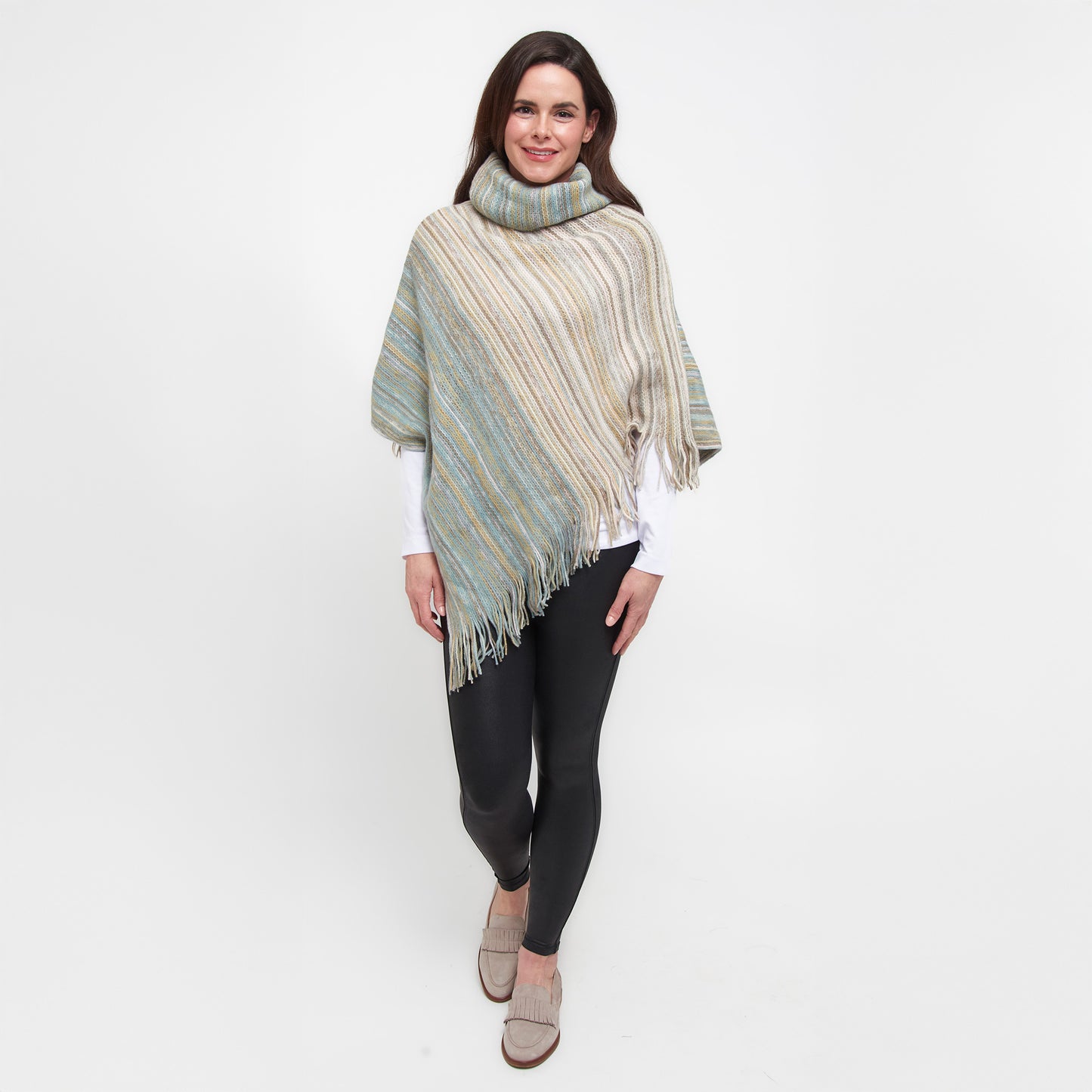 Tiya Striped Funnel Neck Poncho
