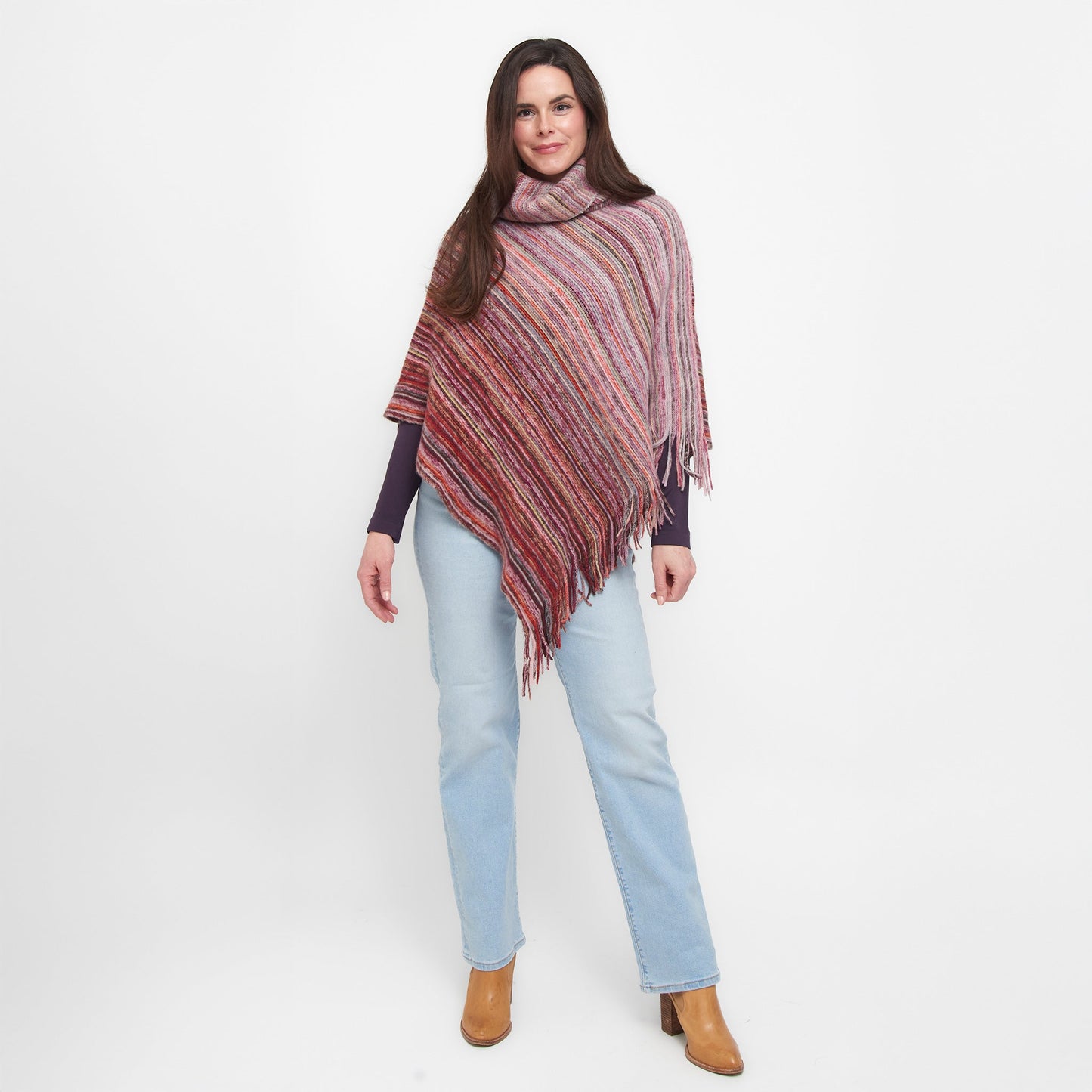 Tiya Striped Funnel Neck Poncho