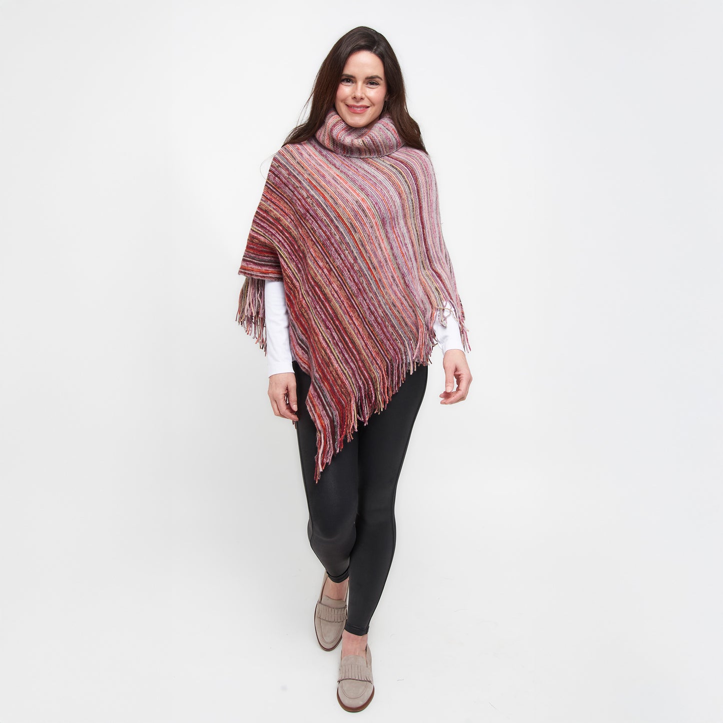 Tiya Striped Funnel Neck Poncho