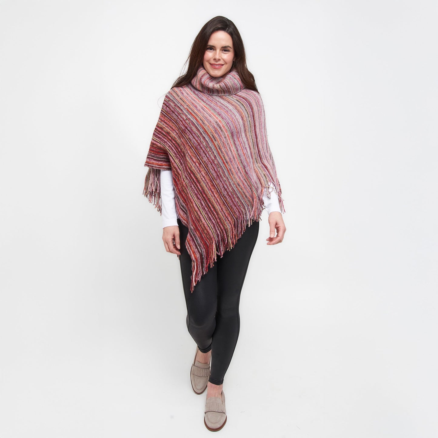 Tiya Striped Funnel Neck Poncho