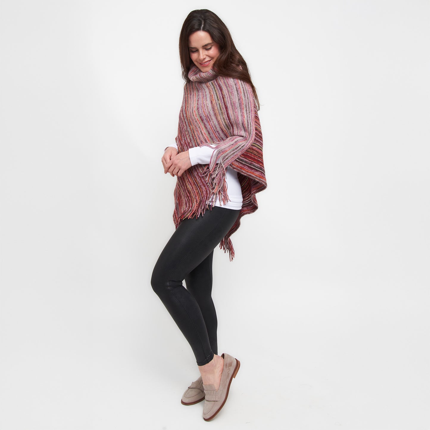 Tiya Striped Funnel Neck Poncho