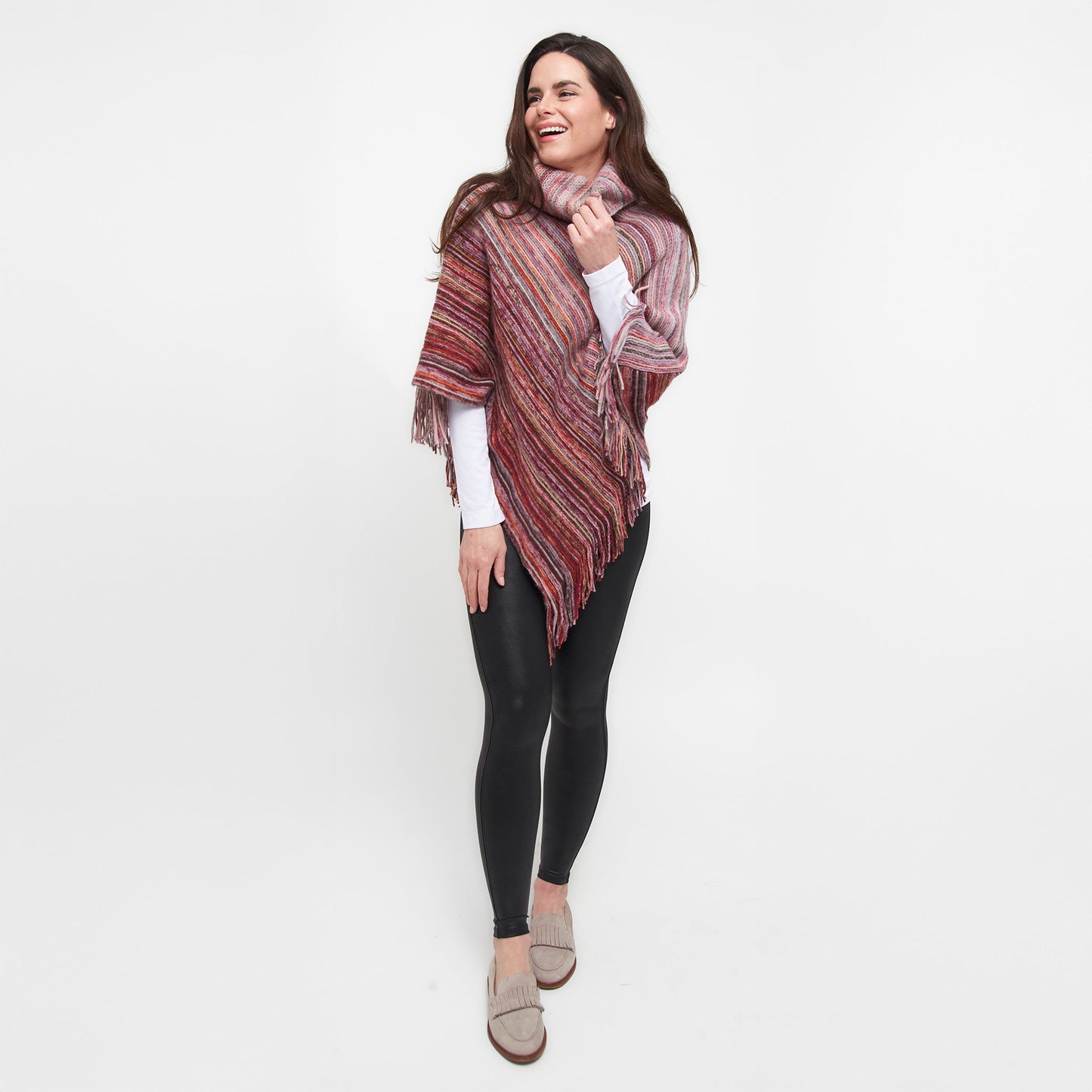 Tiya Striped Funnel Neck Poncho