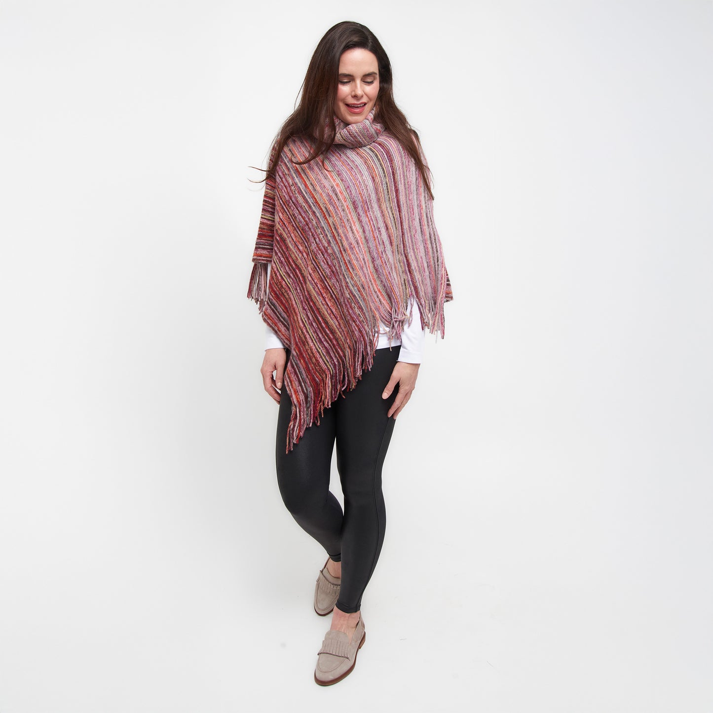 Tiya Striped Funnel Neck Poncho