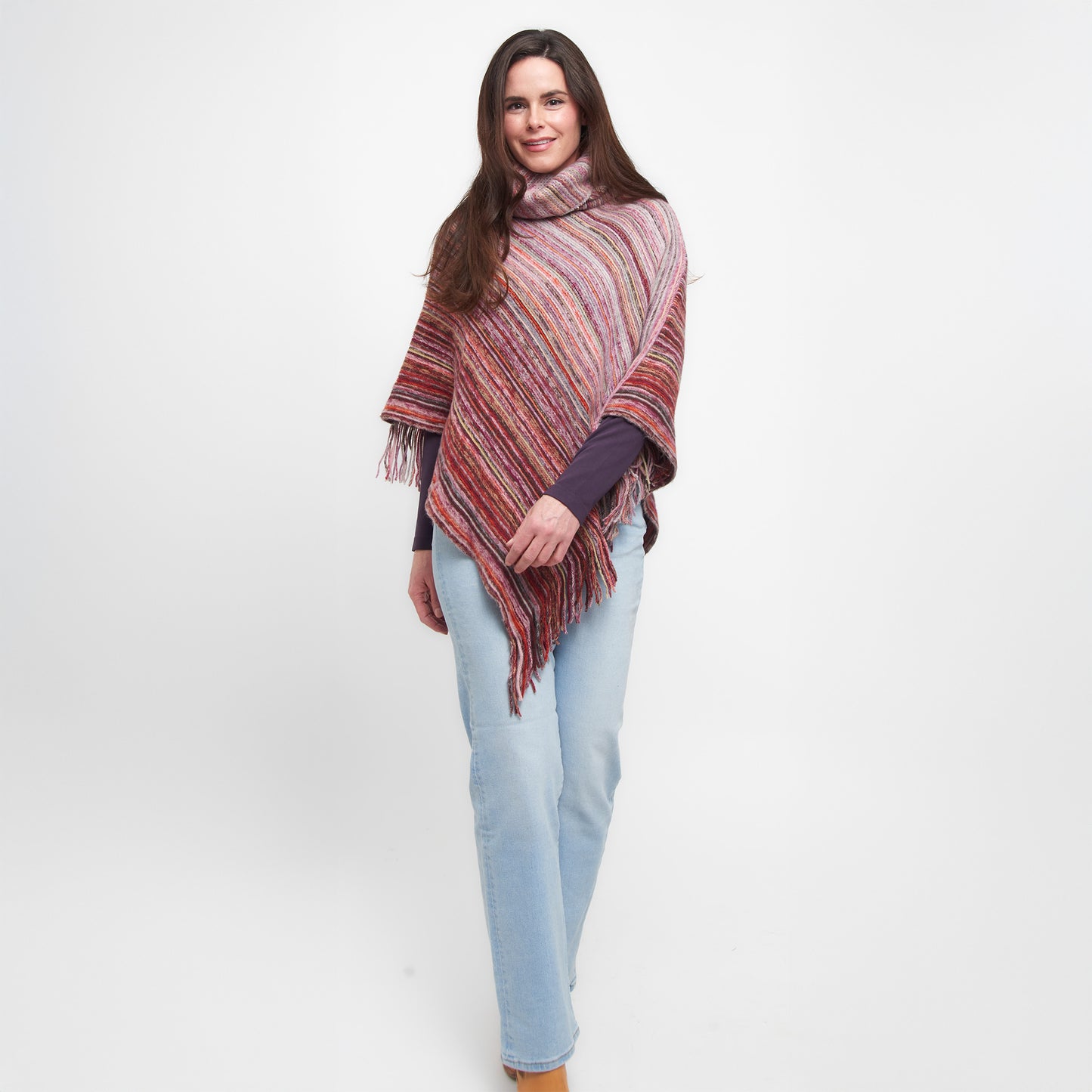 Tiya Striped Funnel Neck Poncho