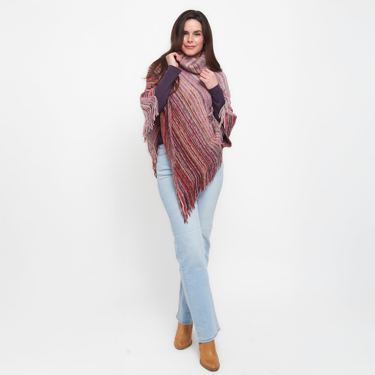 Tiya Striped Funnel Neck Poncho