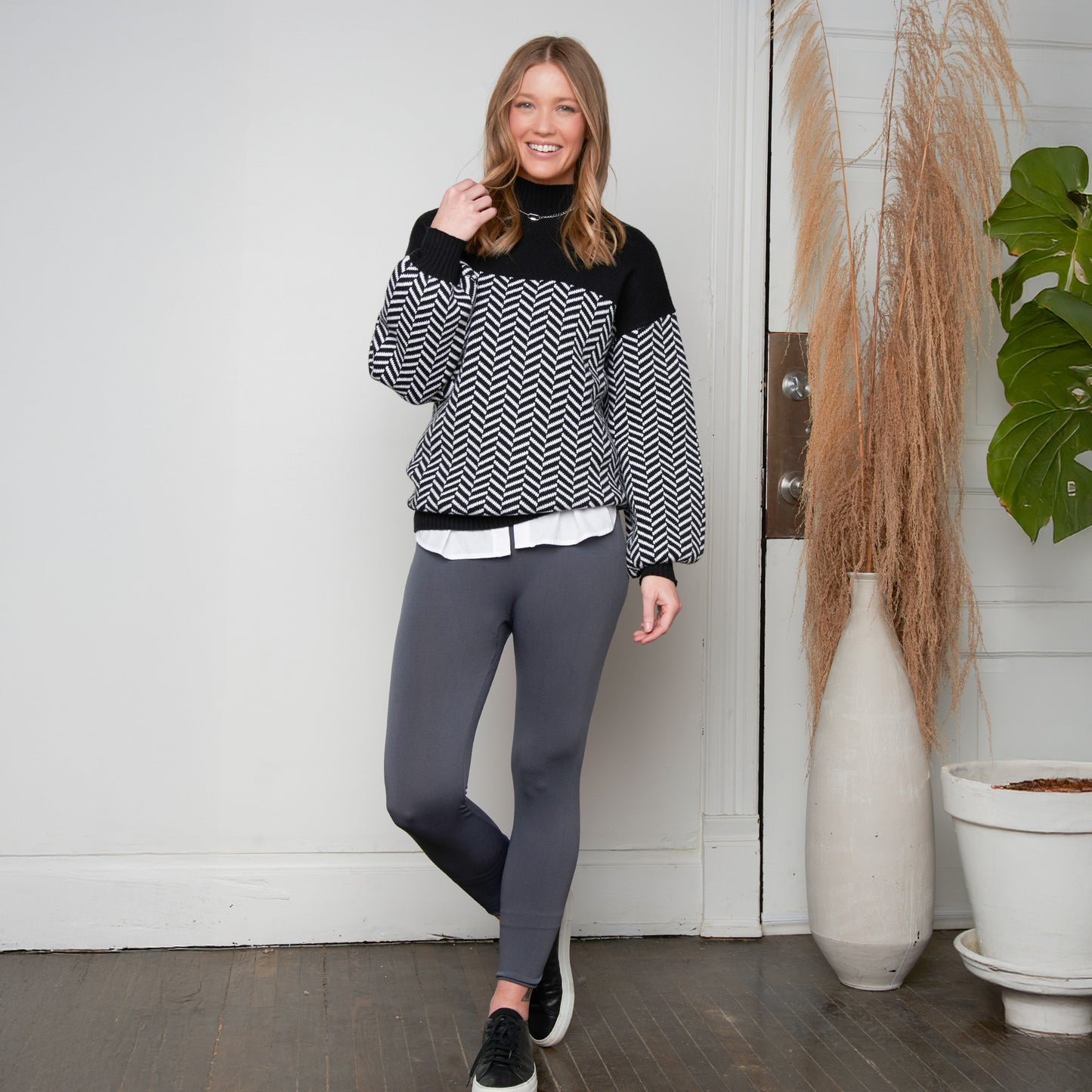 Skyler Herringbone Knit Mock Neck Sweater