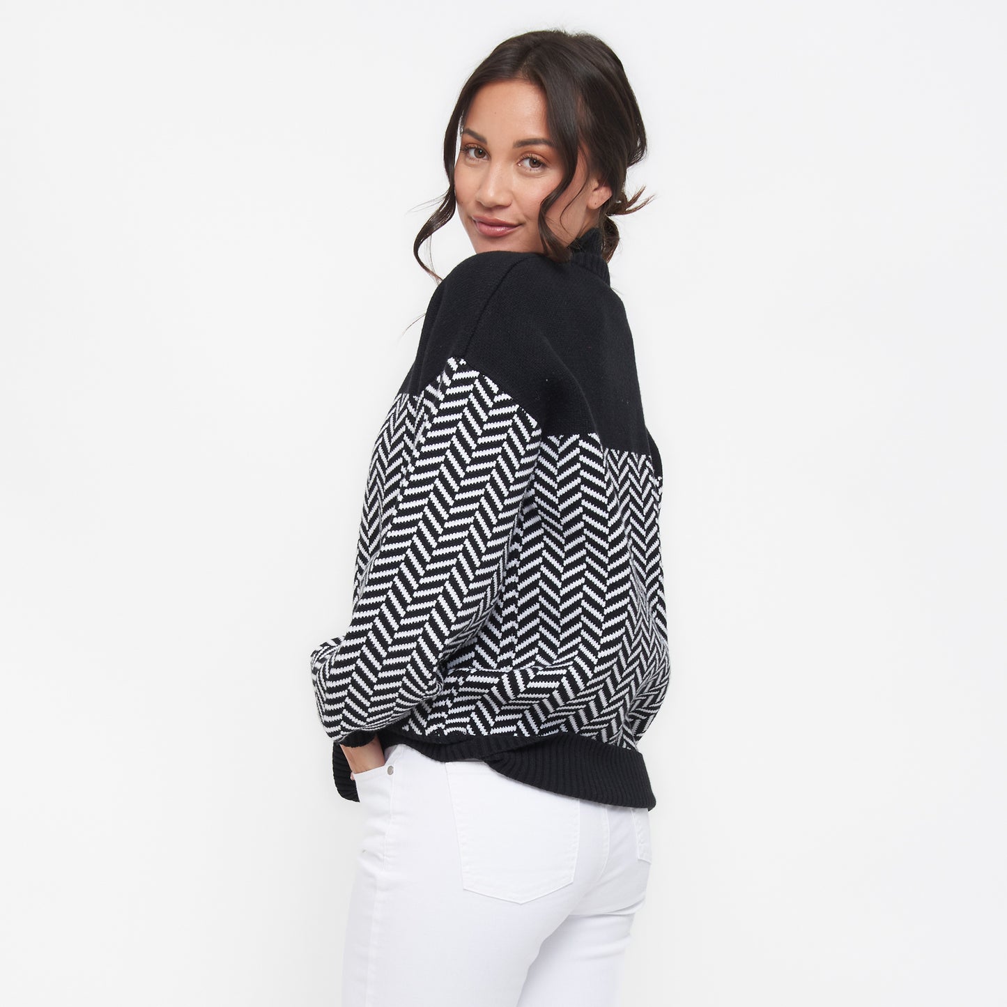 Skyler Herringbone Knit Mock Neck Sweater