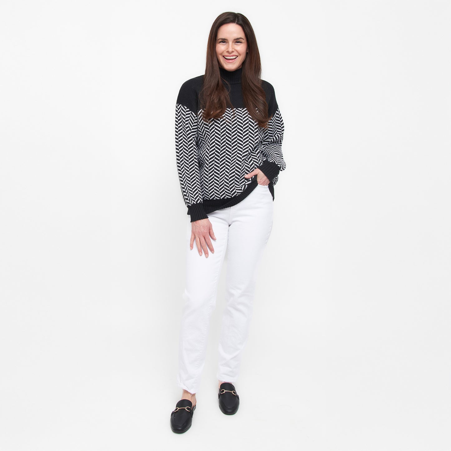 Skyler Herringbone Knit Mock Neck Sweater