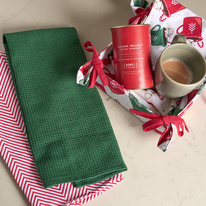 4 Piece Holiday Mugs Tea Towel & Bread Basket Set