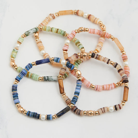 10 Piece Carys Genuine Stone Stretch Bracelet Assortment