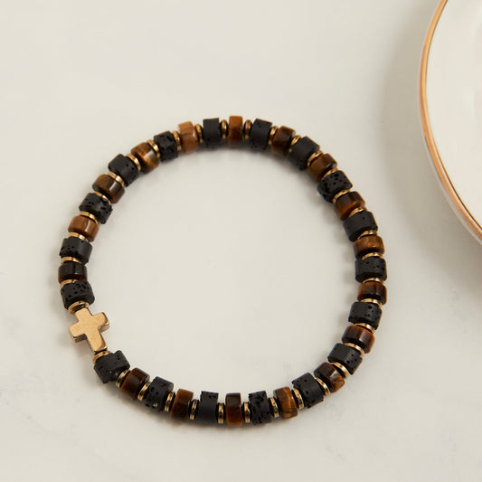 Sterling Beaded Cross Stretch Bracelet