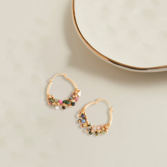 Shayne Genuine Tourmaline Beaded Hoop Earrings