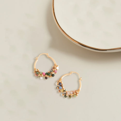 Shayne Genuine Tourmaline Beaded Hoop Earrings