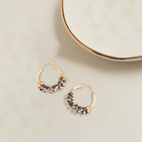 Shayne Genuine Lapis Beaded Hoop Earrings
