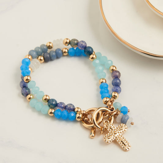 Kamryn Genuine Dumortierite Multi Row Inspirational Charm Bracelet