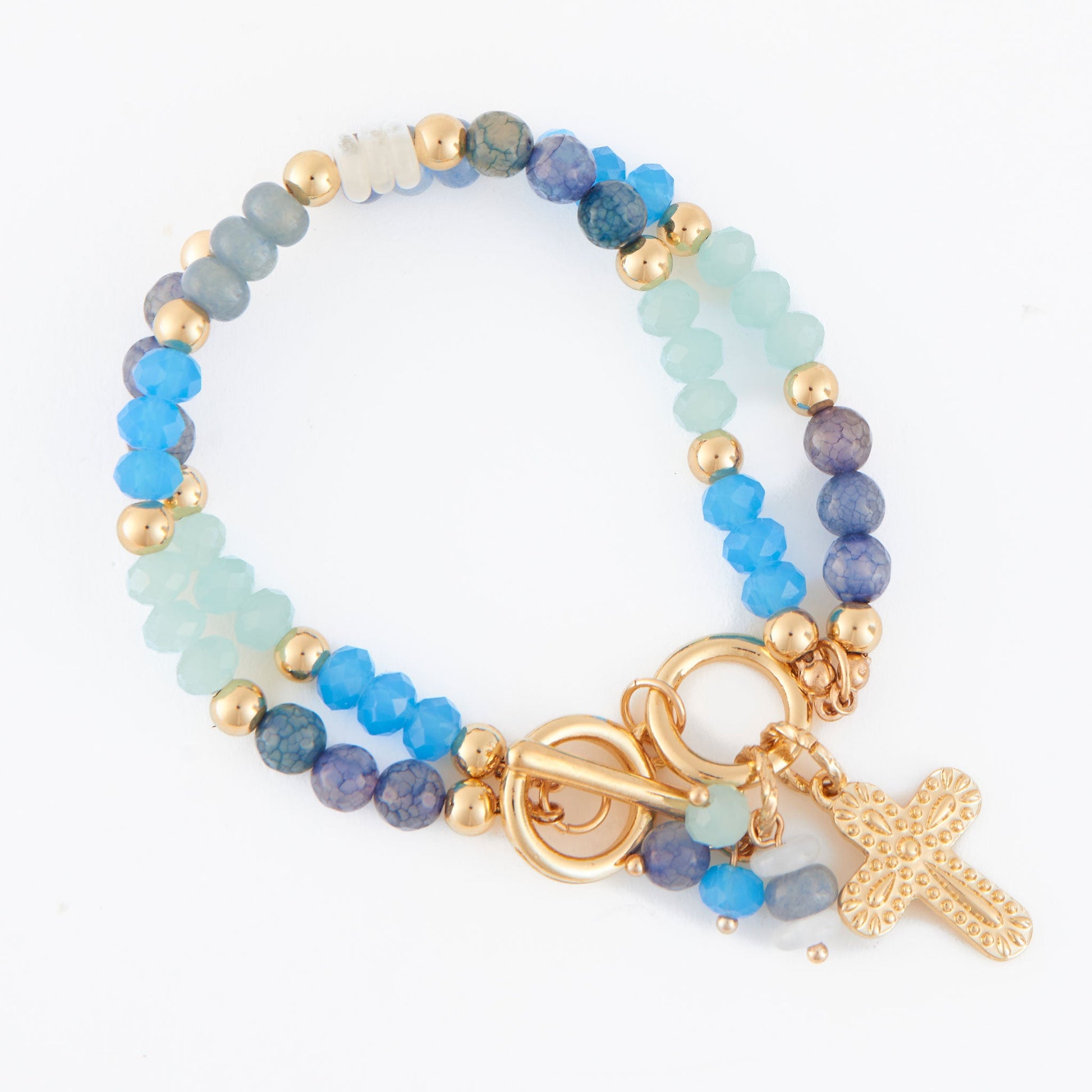 Kamryn Genuine Dumortierite Multi Row Inspirational Charm Bracelet