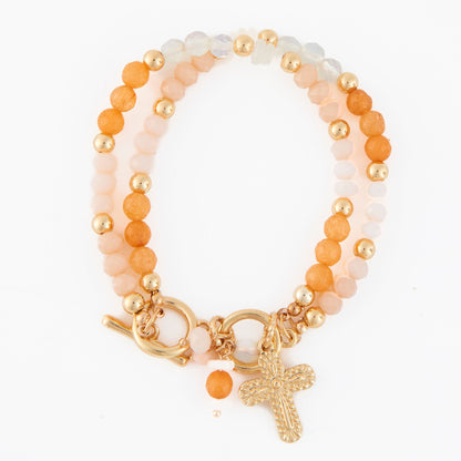 Kamryn Genuine Yellow Jade Multi Row Inspirational Charm Bracelet
