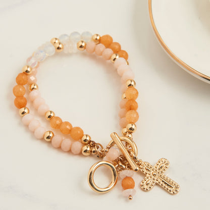 Kamryn Genuine Yellow Jade Multi Row Inspirational Charm Bracelet