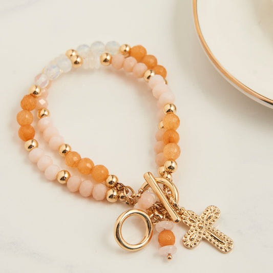 Kamryn Genuine Yellow Jade Multi Row Inspirational Charm Bracelet