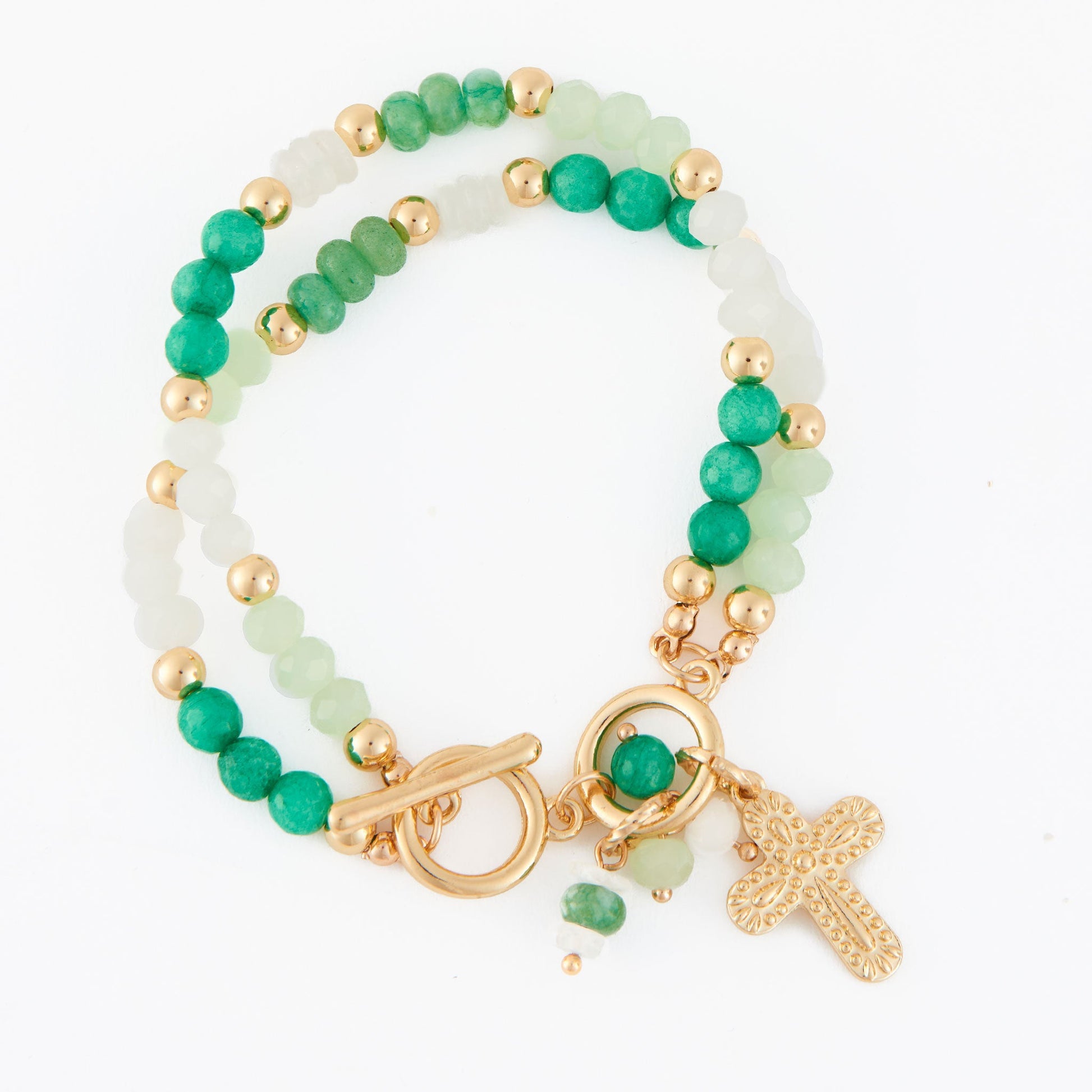 Kamryn Genuine Green Aventurine Multi Row Inspirational Charm Bracelet