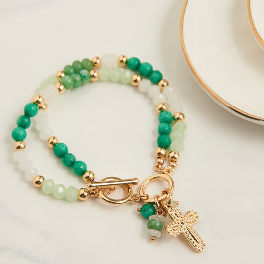 Kamryn Genuine Green Aventurine Multi Row Inspirational Charm Bracelet