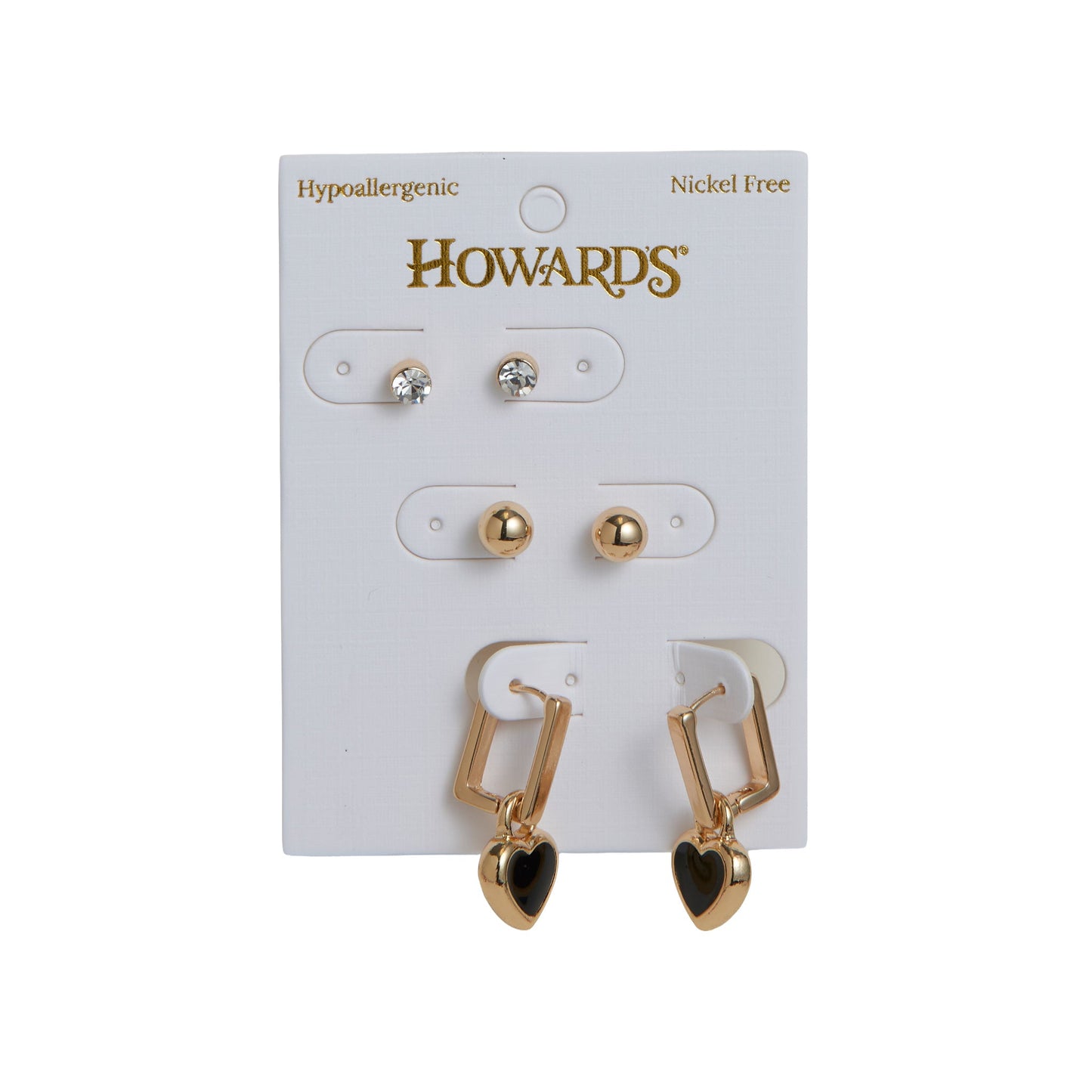Mina Square Heart Earring Trio