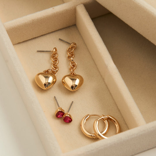 Mina Puffy Heart Earring Trio