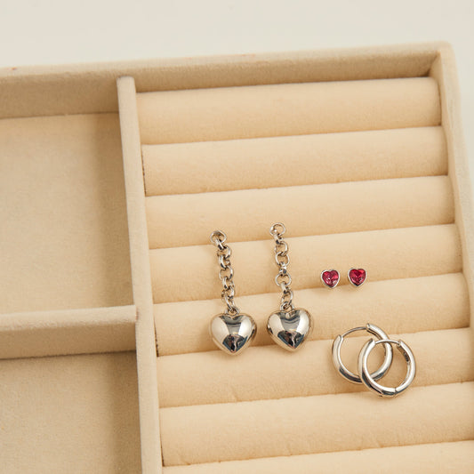 Mina Puffy Heart Earring Trio