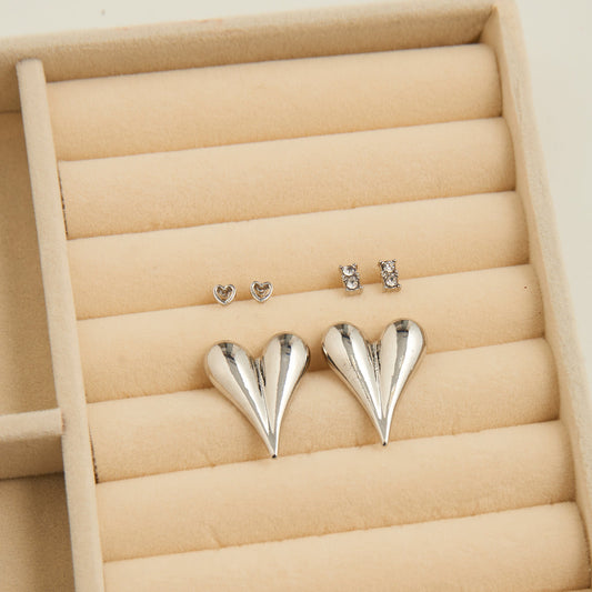 Mina Statement Heart Earring Trio
