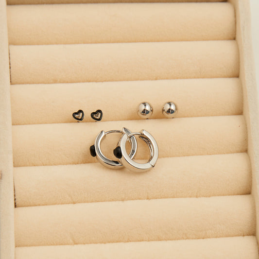 Mina Heart Huggie Hoop Earring Trio