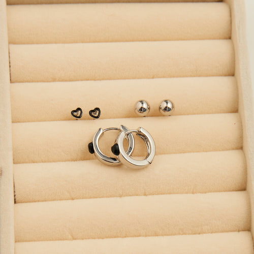 Mina Heart Huggie Hoop Earring Trio