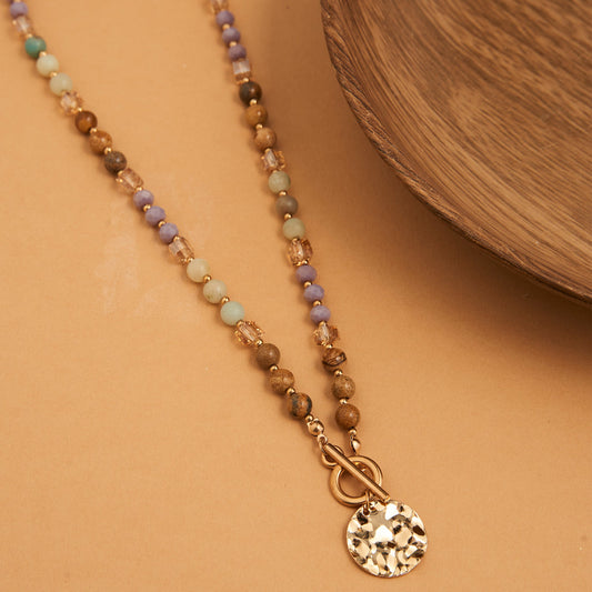 Bekah Genuine Stone Beaded Toggle Necklace