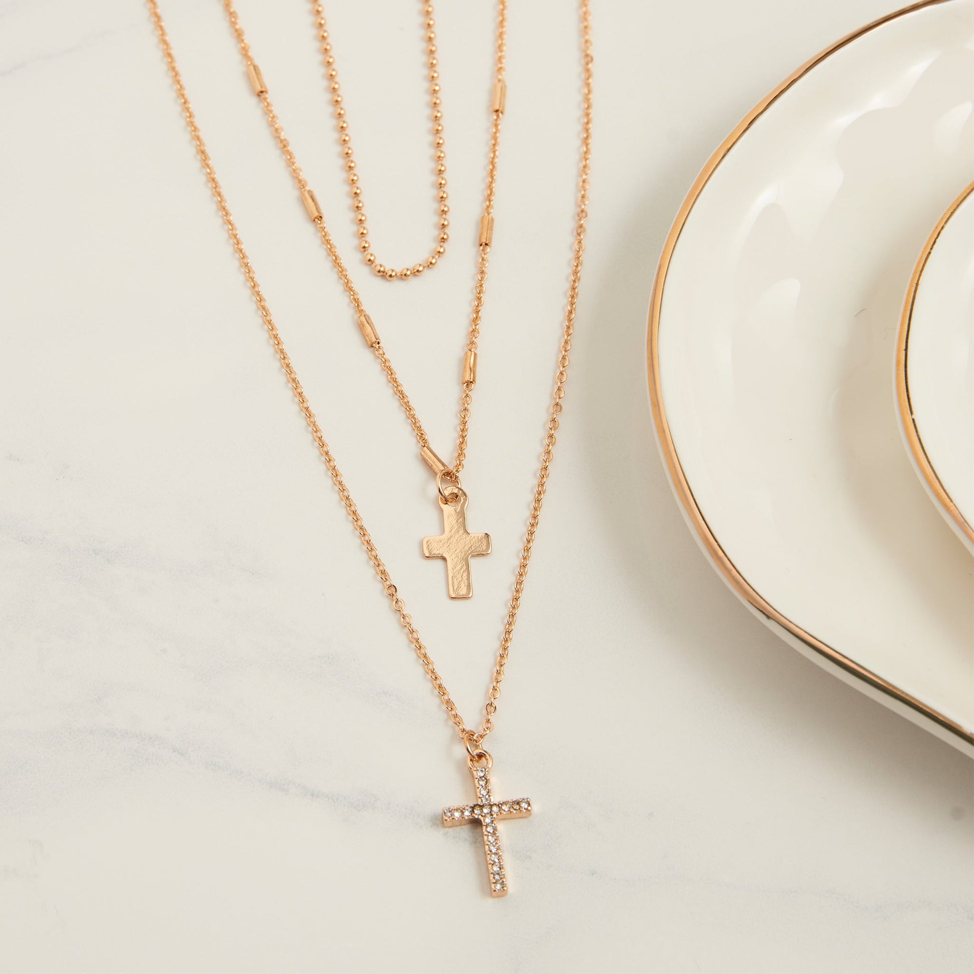 Tara Cross Charm Layered Necklace