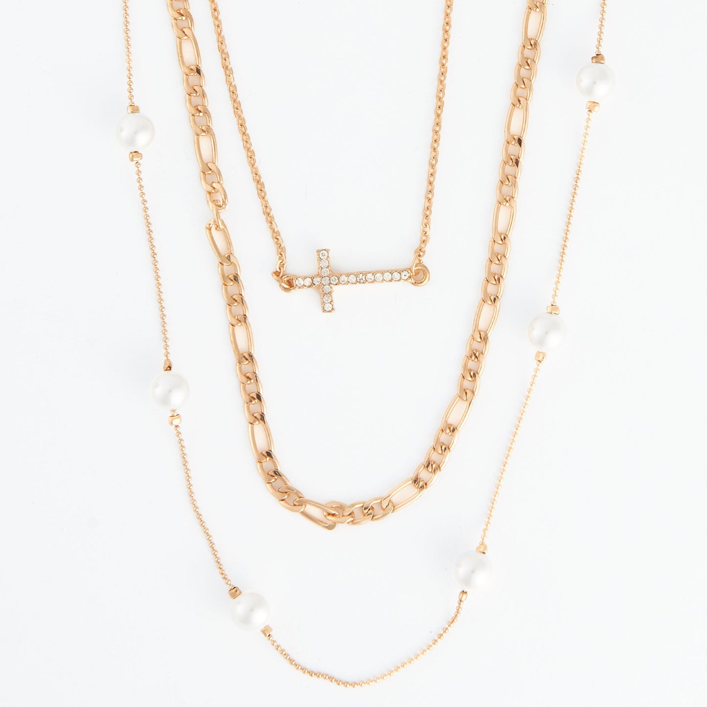 Carrie Pearl & Cross Layered Necklace