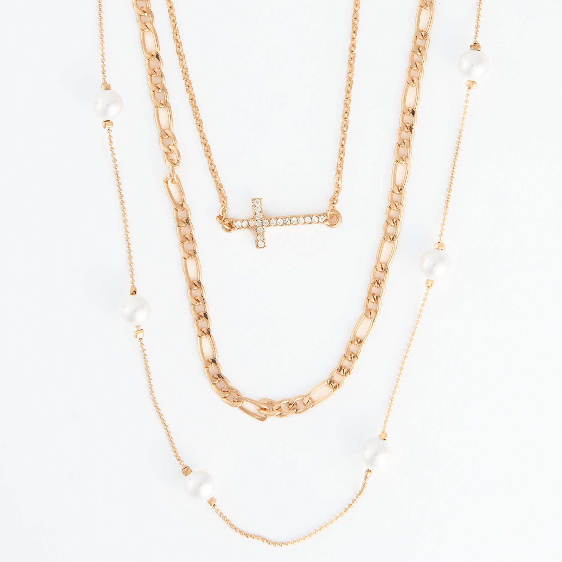 Carrie Pearl & Cross Layered Necklace