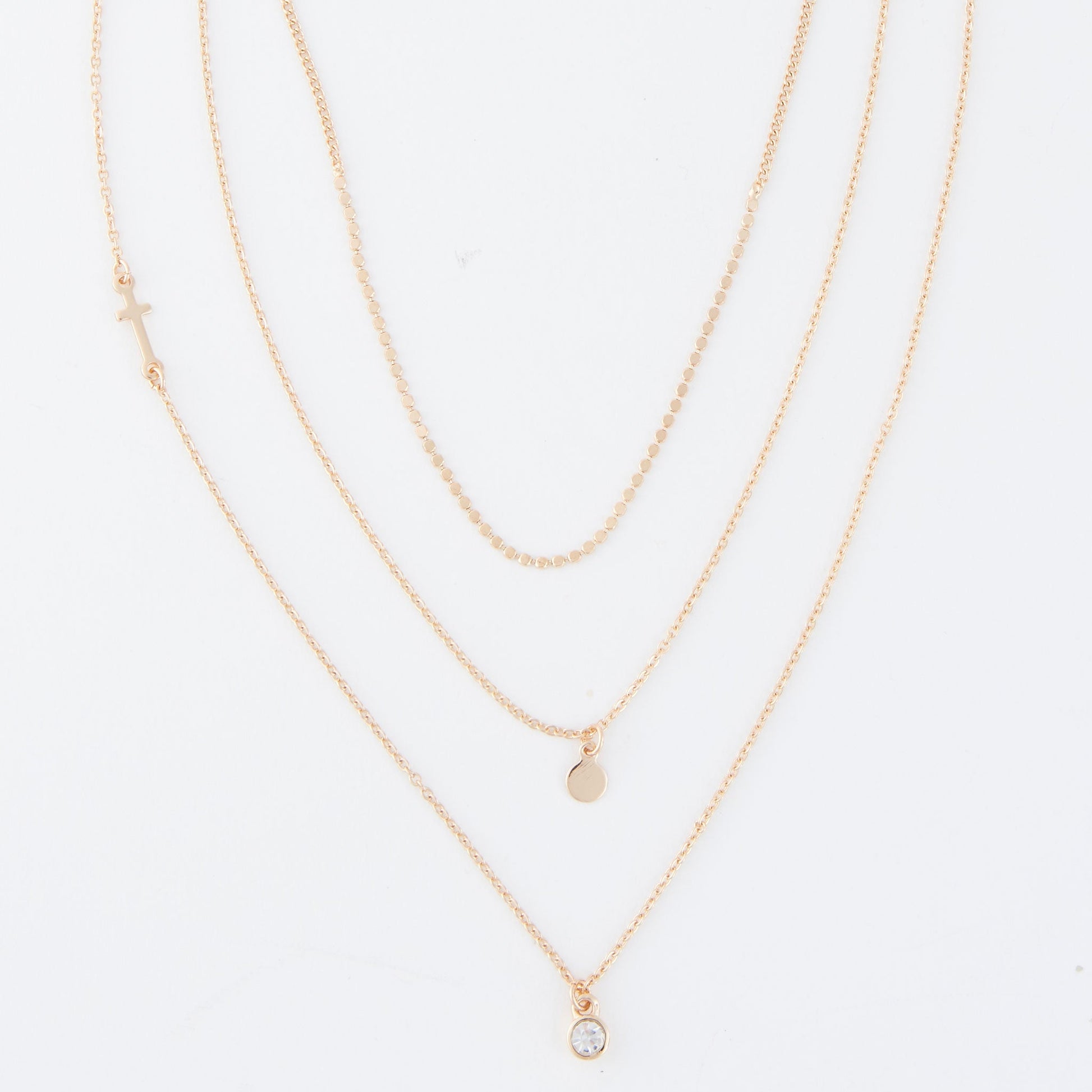 Char Side Cross Layered Necklace