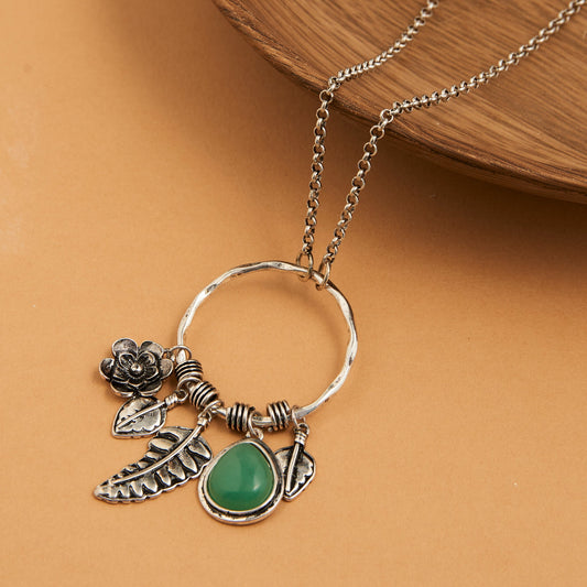 Mirri Genuine Green Aventurine Charm Pendant Necklace