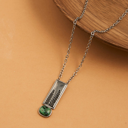 Darcy Genuine Moss Agate Pendant Necklace