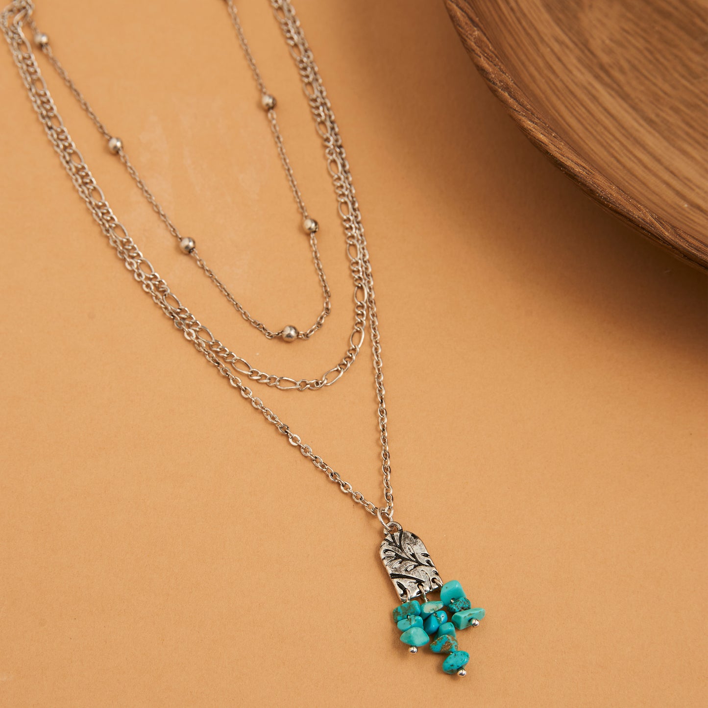 Milly Multi Row Genuine Turquoise Pendant Necklace