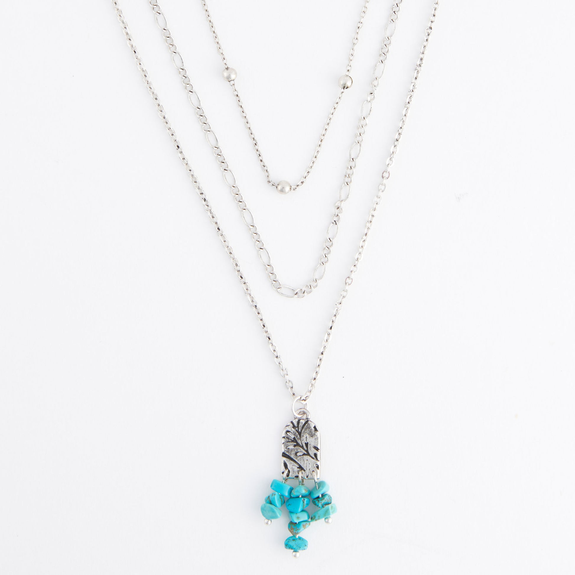 Milly Multi Row Genuine Turquoise Pendant Necklace