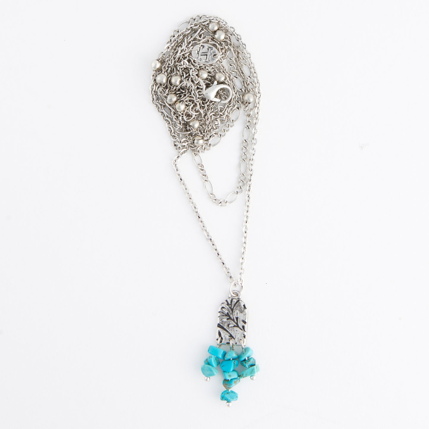 Milly Multi Row Genuine Turquoise Pendant Necklace