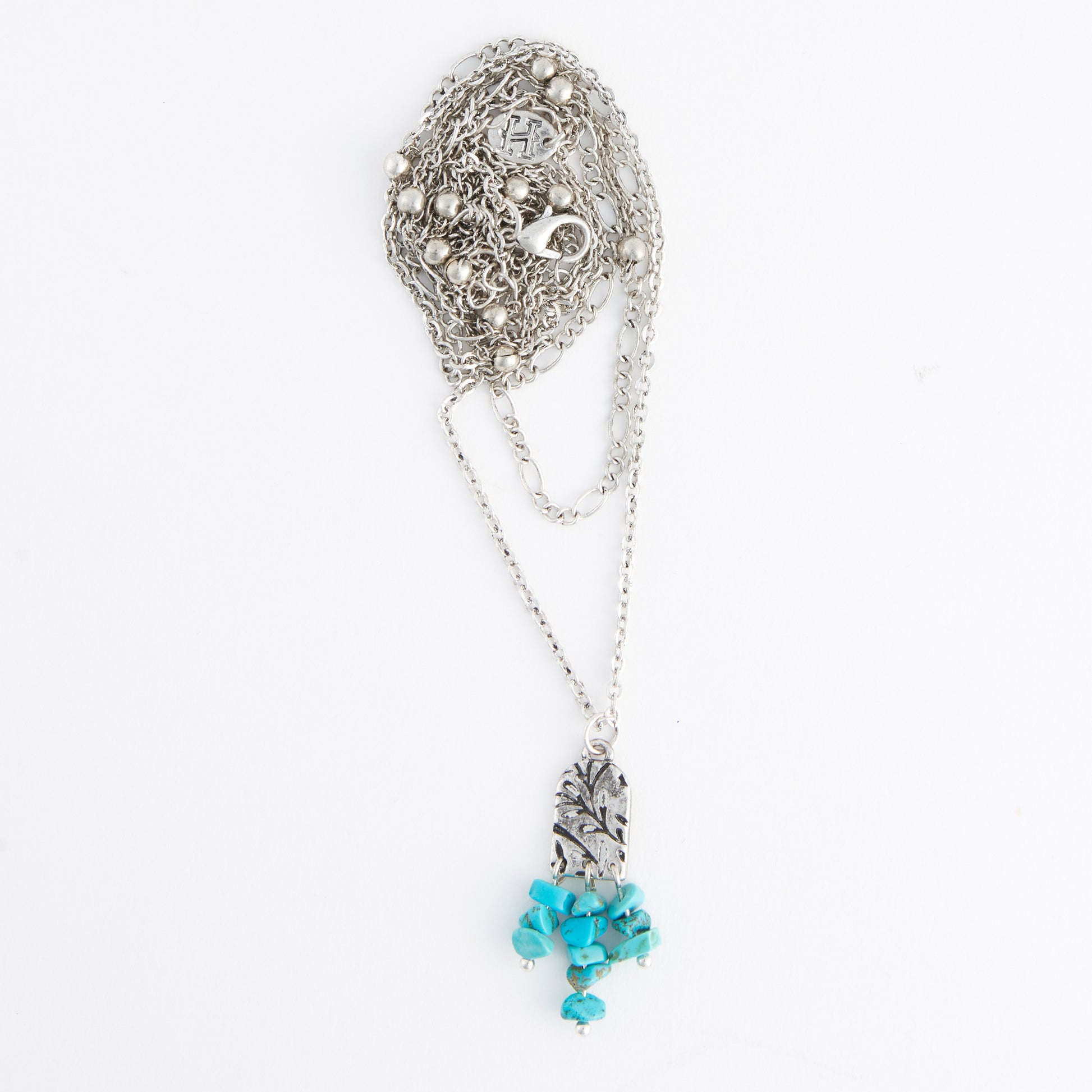 Milly Multi Row Genuine Turquoise Pendant Necklace