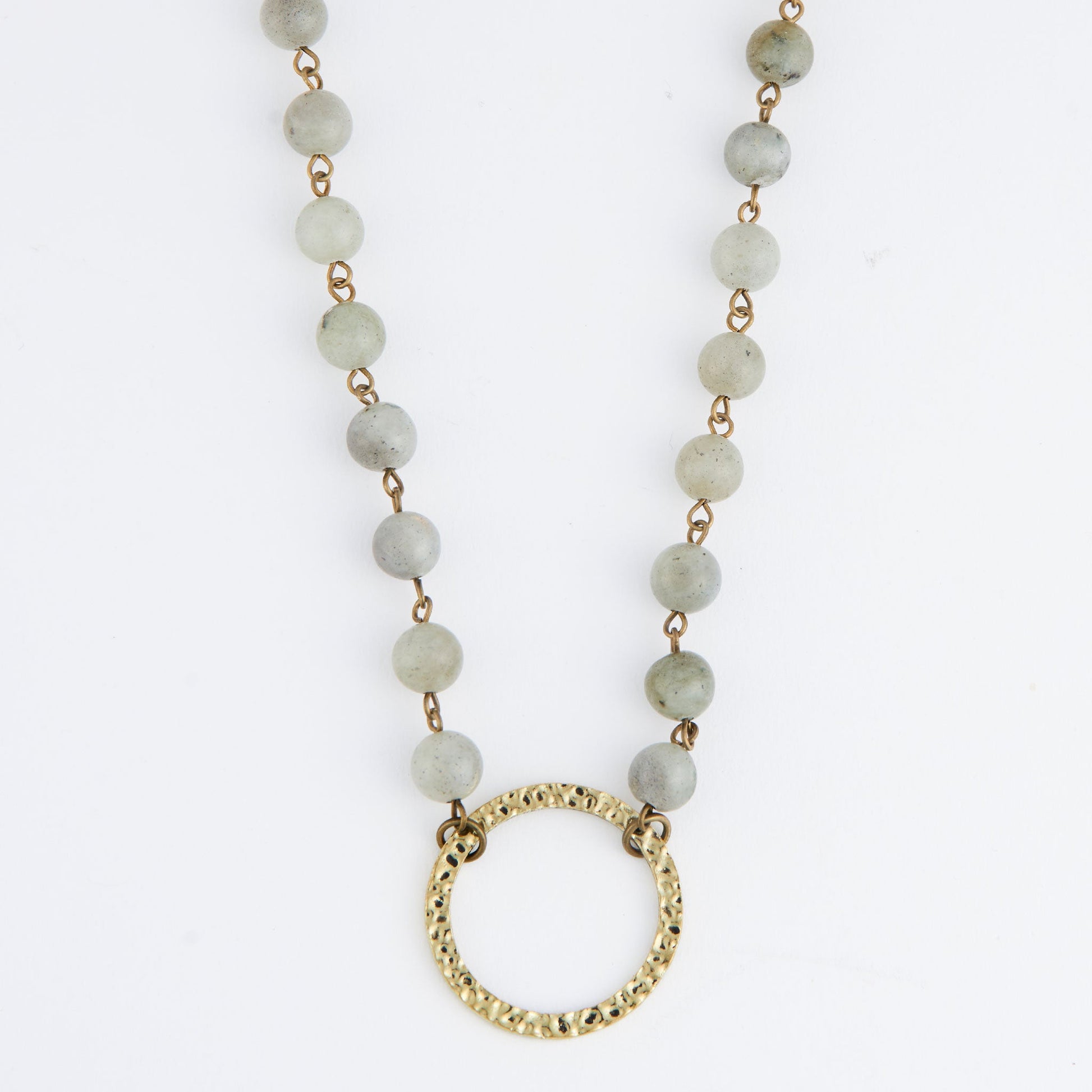 Sarah Genuine Moonstone Hammered Ring Pendant Necklace